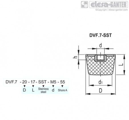 Упори гасіння вібрації для медичного та харчового обладнання. DVF.7-SST – Креслення 1