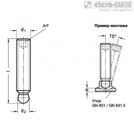Шпильки з кульовою головкою для упорних подушок GN 631/GN 631.5 GN 632.1 – Креслення 1
