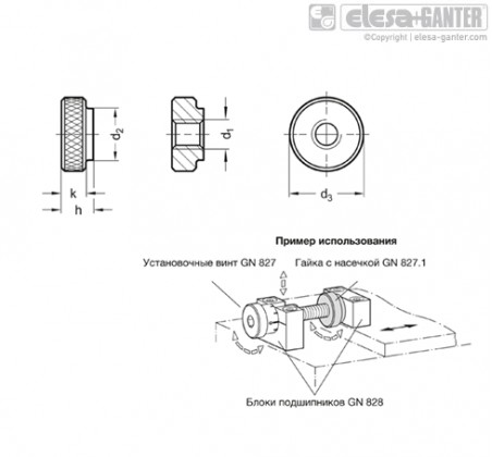 Гайки регулювальні з накаткою під гвинти установочні GN 827 GN 827.1 – Креслення 1