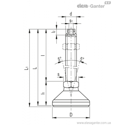 Регульовані опори з герметичним з'єднанням під часті чистки для сипучих харчових продуктів F до 5500 Н LY.A-STP-HVD – Креслення 1